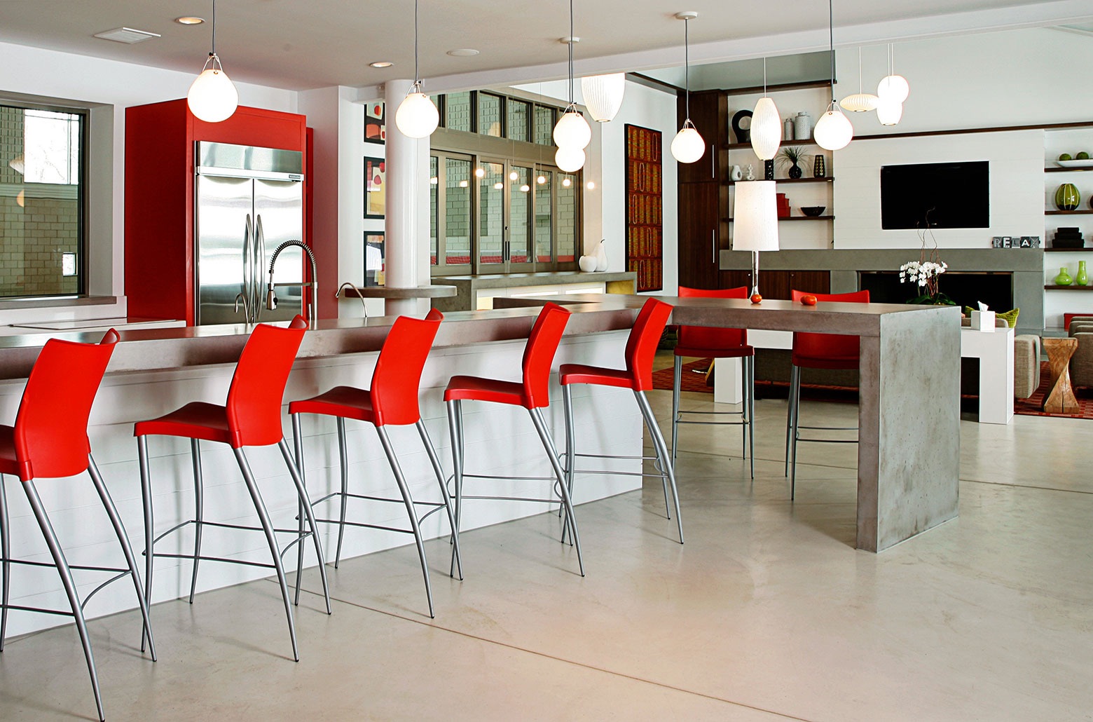red chairs in kitchen