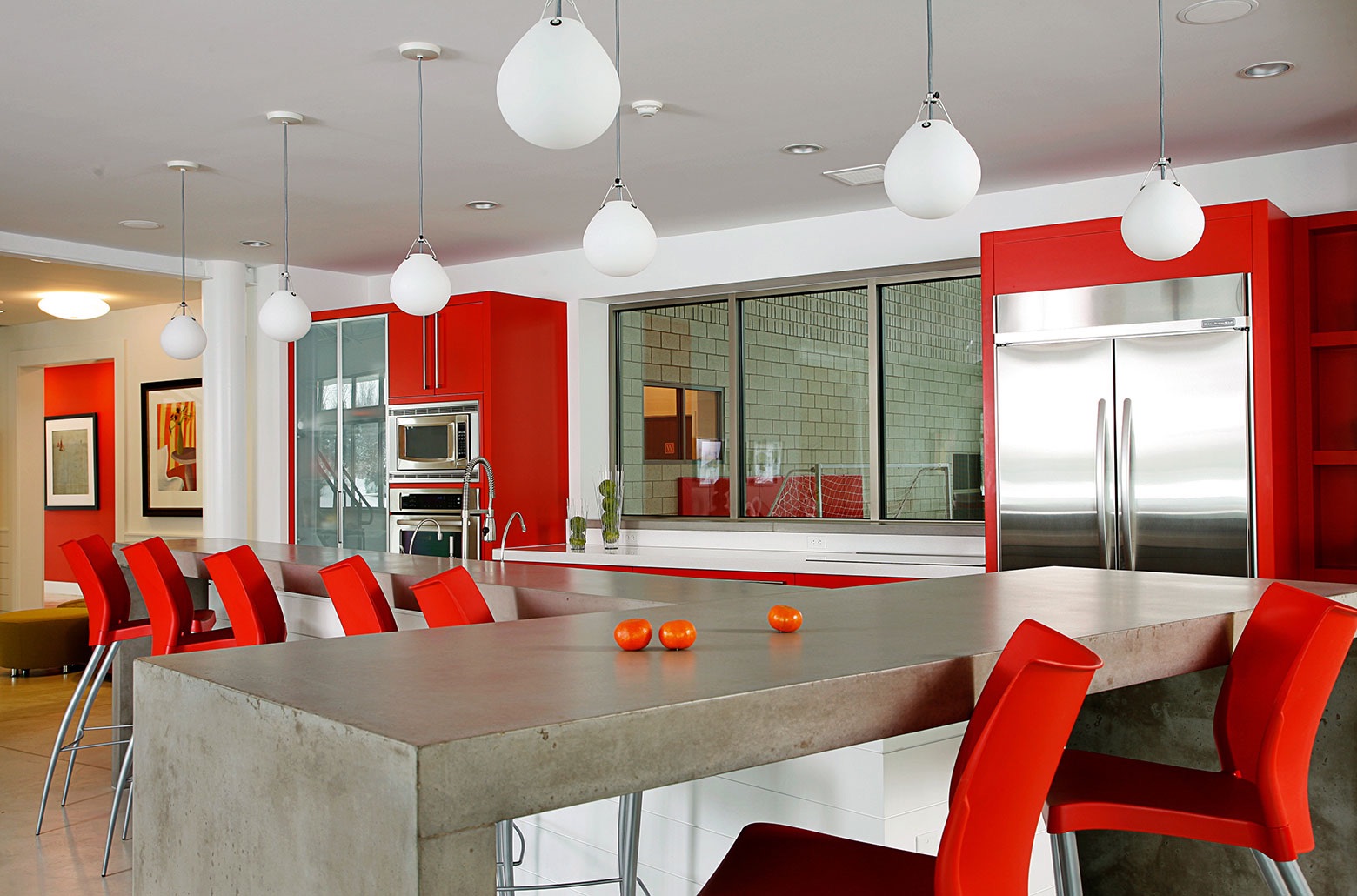 modern kitchen red walls